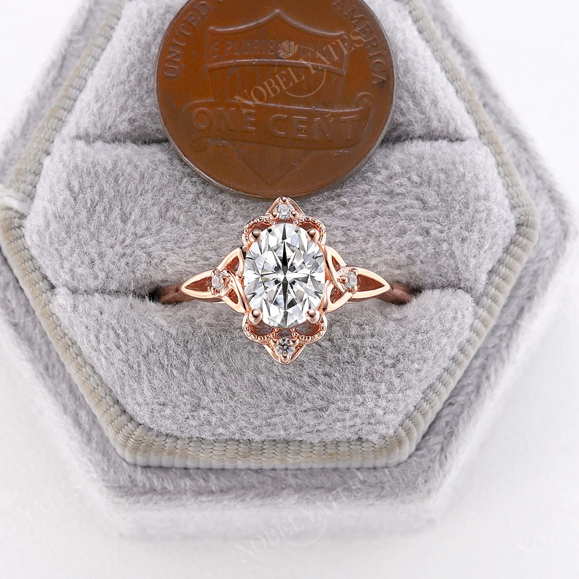 Vintage Celtic Oval Cut Moissanite Rose Gold Engagement Ring