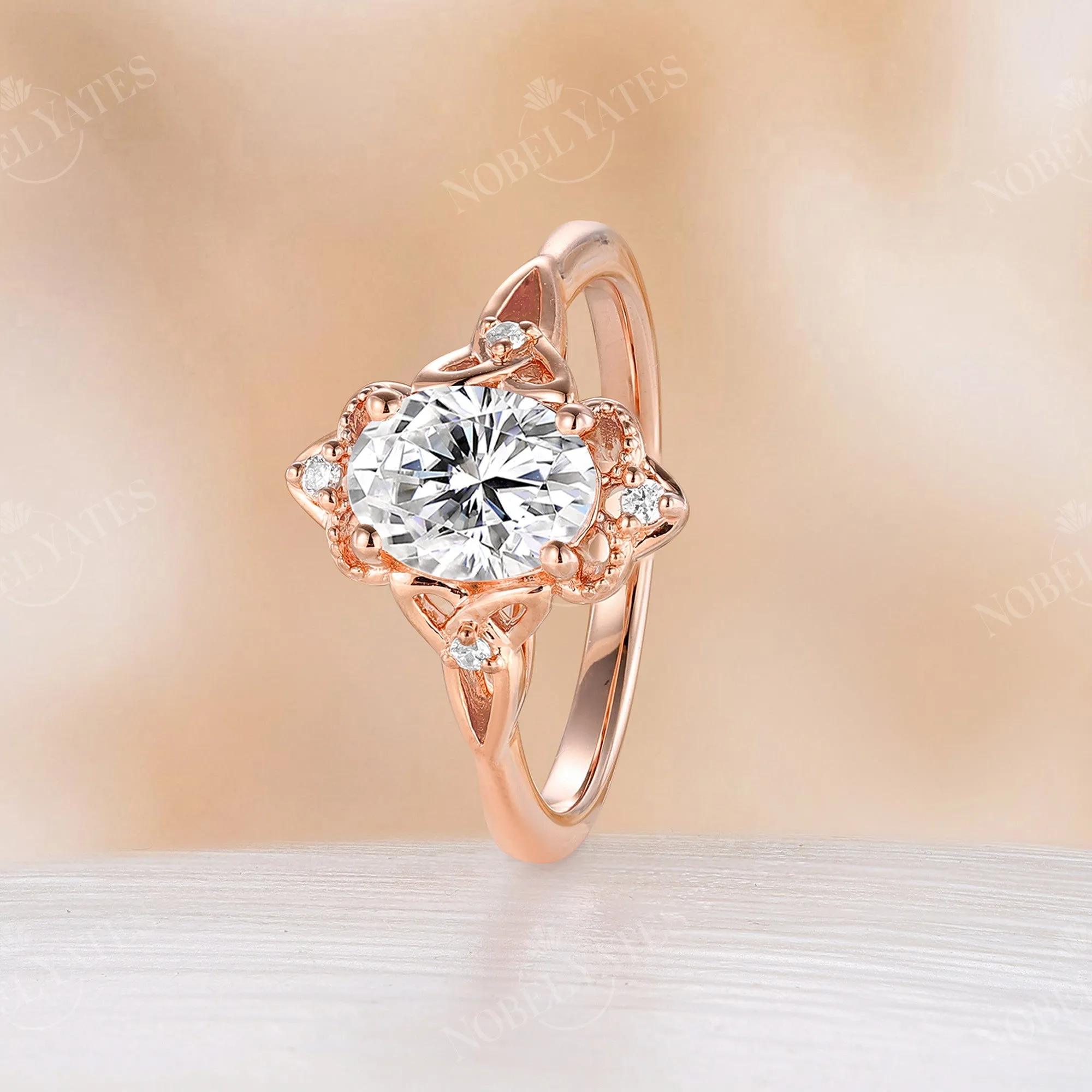 Vintage Celtic Oval Cut Moissanite Rose Gold Engagement Ring