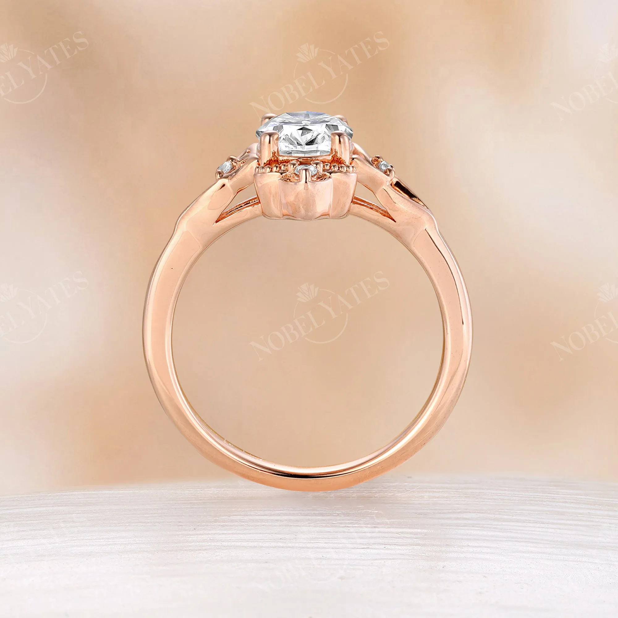 Vintage Celtic Oval Cut Moissanite Rose Gold Engagement Ring