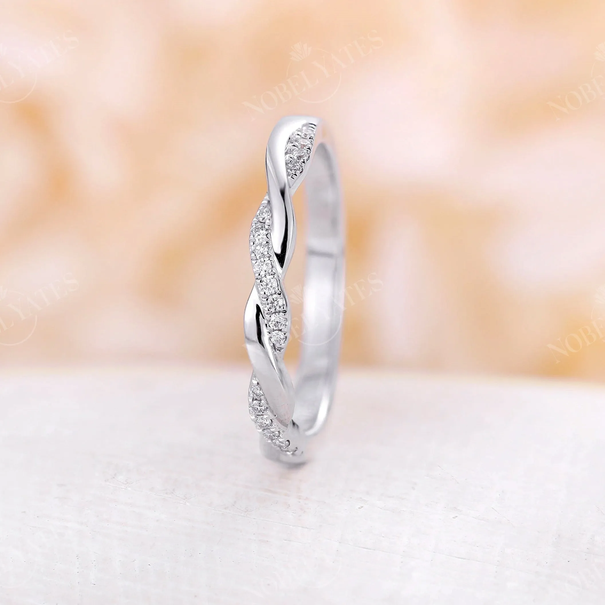 Vintage Diamond Twisted Wedding Band White Gold