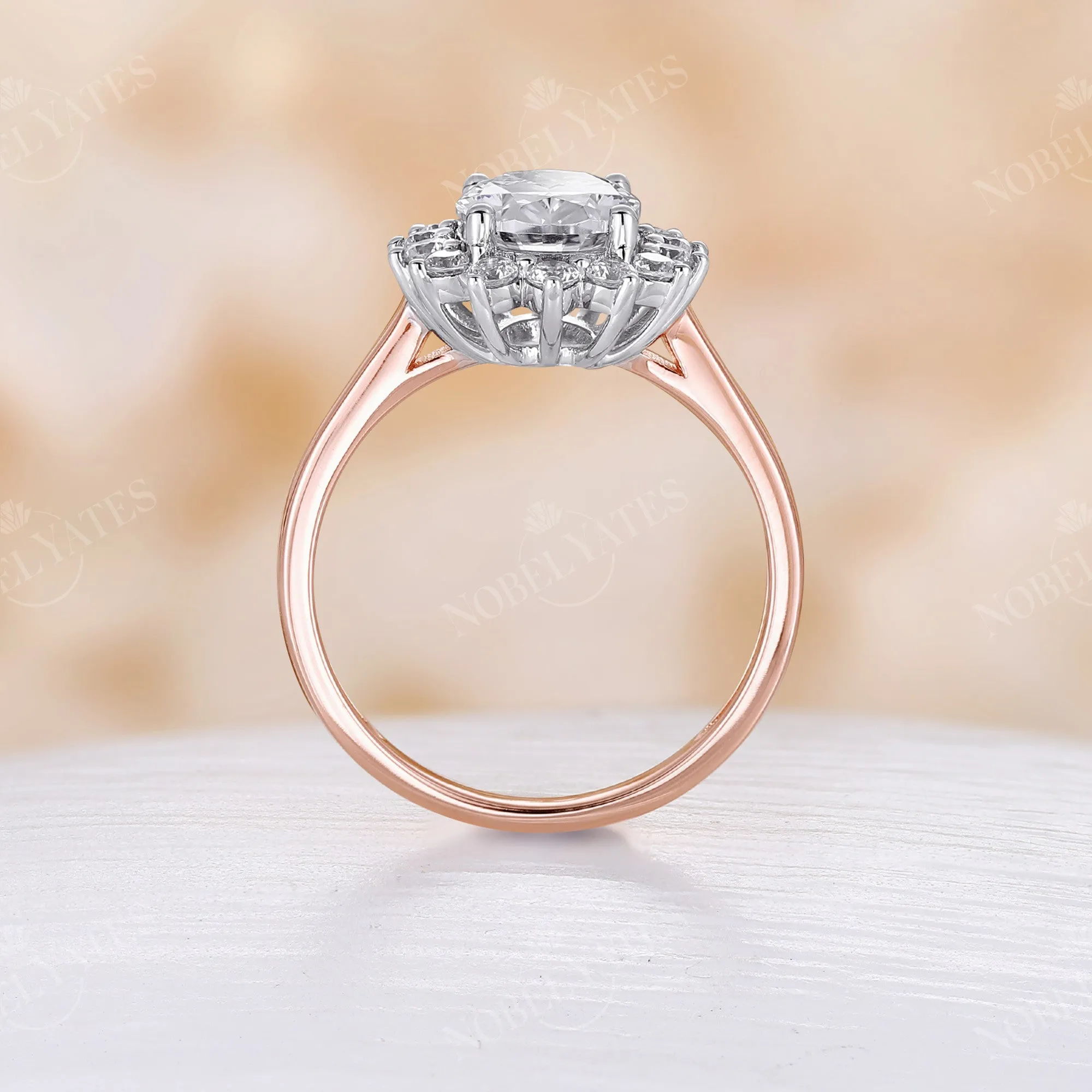 Vintage Oval Moissanite Halo Two Tones Engagement Ring