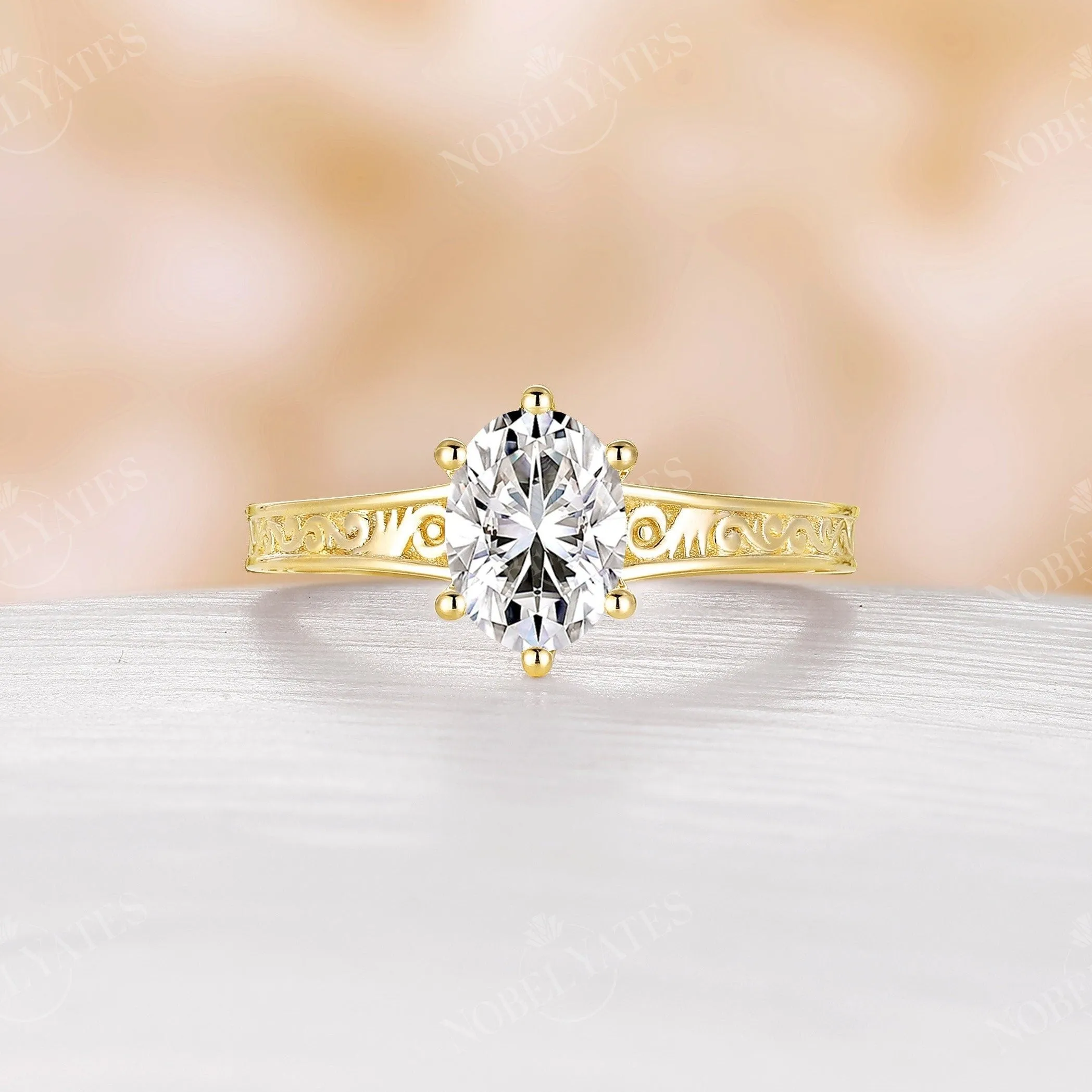 Vintage Oval Moissanite Solitaire Filigree Engagement Ring Rose gold