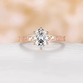 Vintage Oval Moissanite Solitaire Filigree Engagement Ring Rose gold