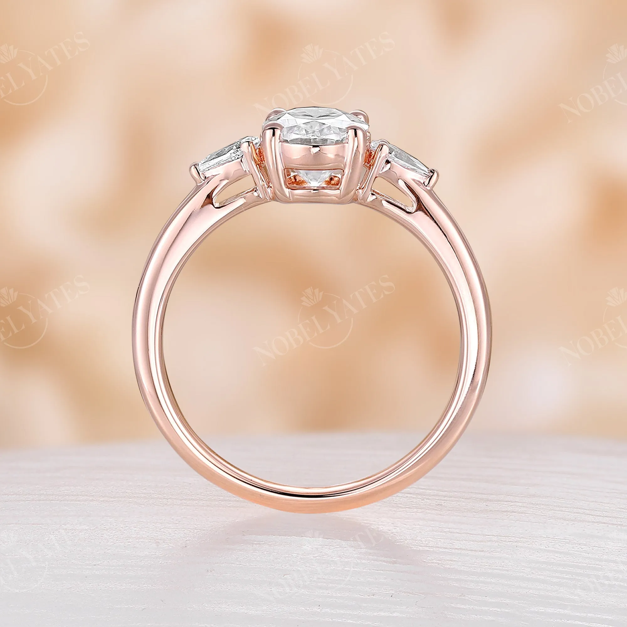 Vintage Oval Moissanite Three Stone Engagement Ring Rose Gold