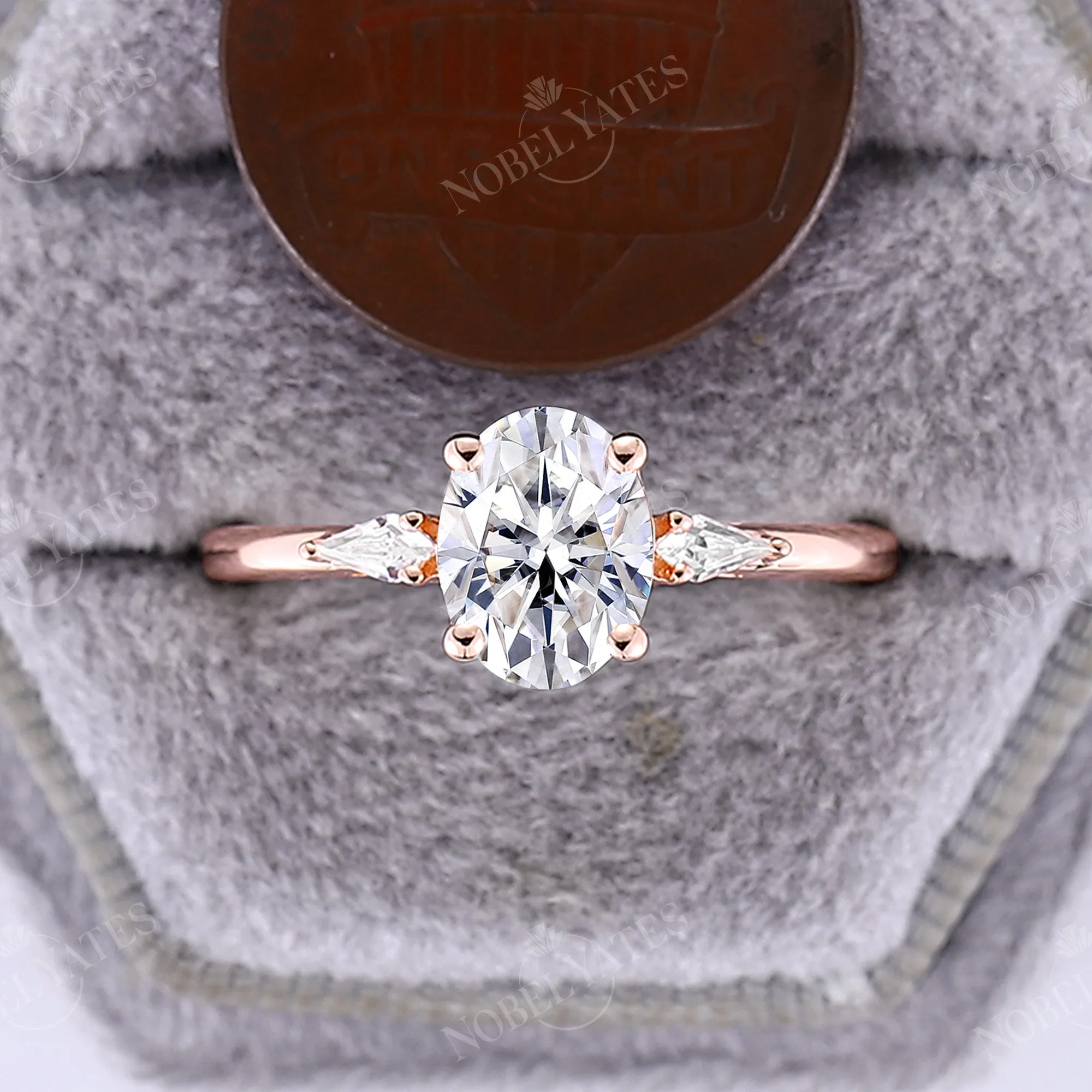 Vintage Oval Moissanite Three Stone Engagement Ring Rose Gold