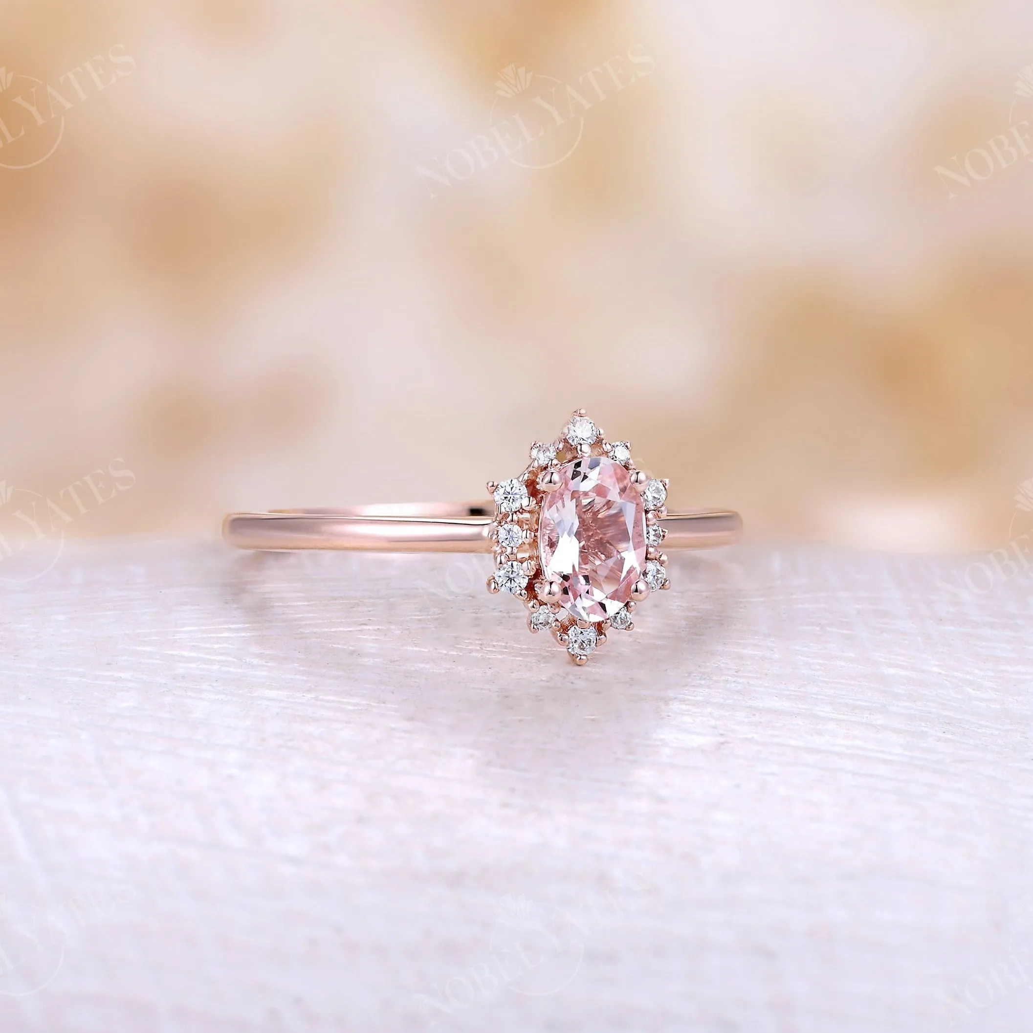 Vintage Oval Morganite Halo Engagement Ring Rose Gold