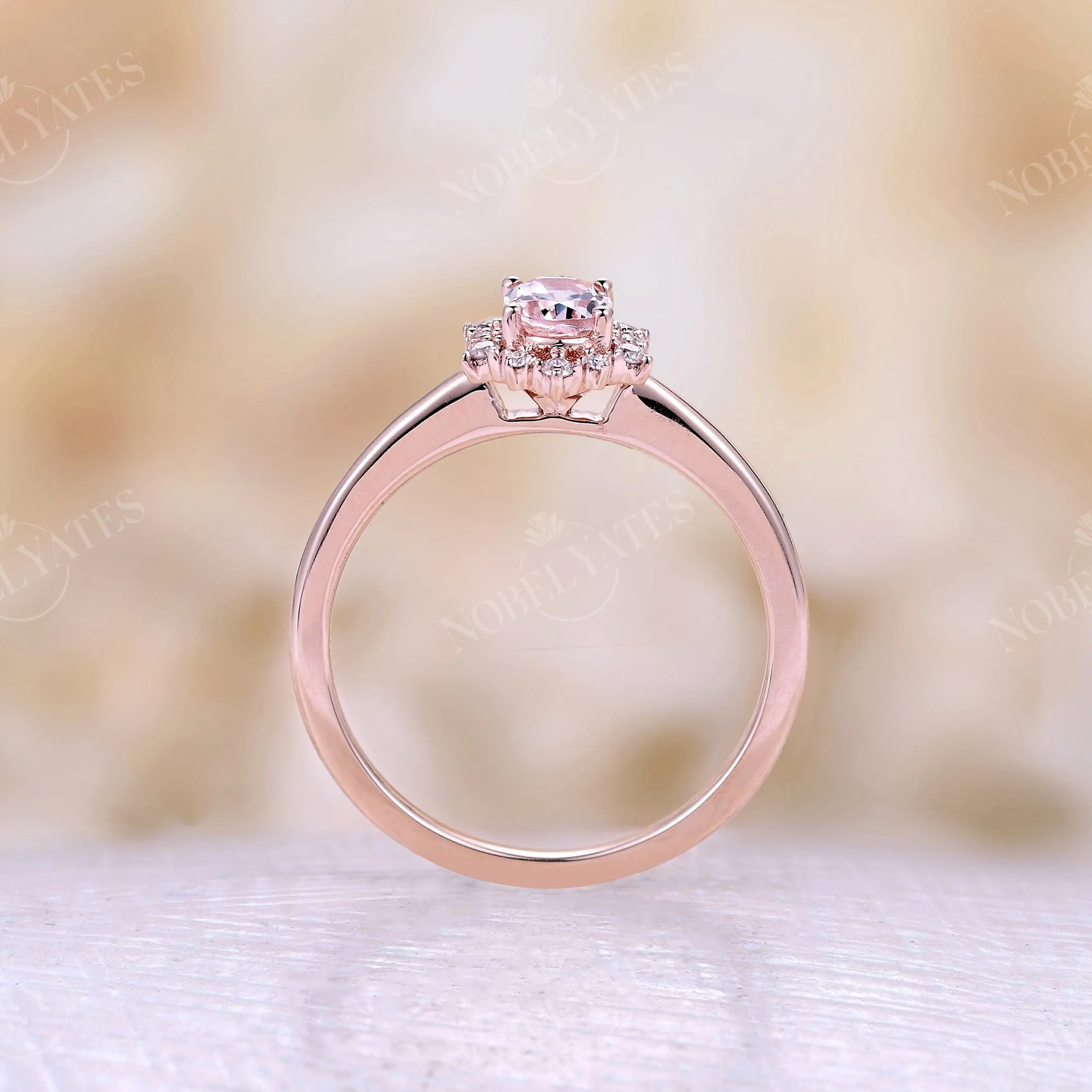 Vintage Oval Morganite Halo Engagement Ring Rose Gold