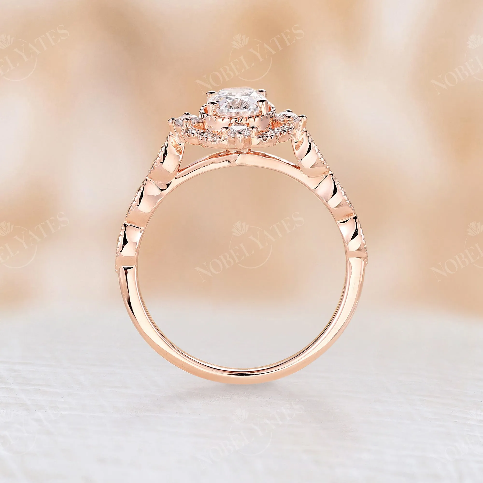 Vintage Oval Shape Moissanite Rose Gold Milgrain Engagement Ring