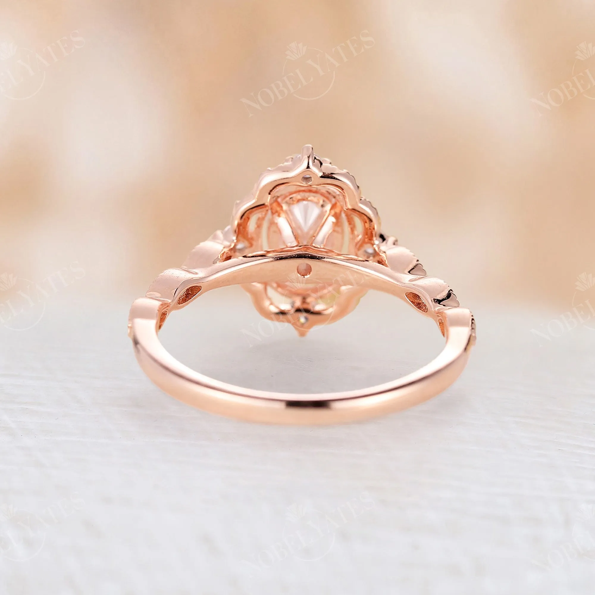 Vintage Oval Shape Moissanite Rose Gold Milgrain Engagement Ring