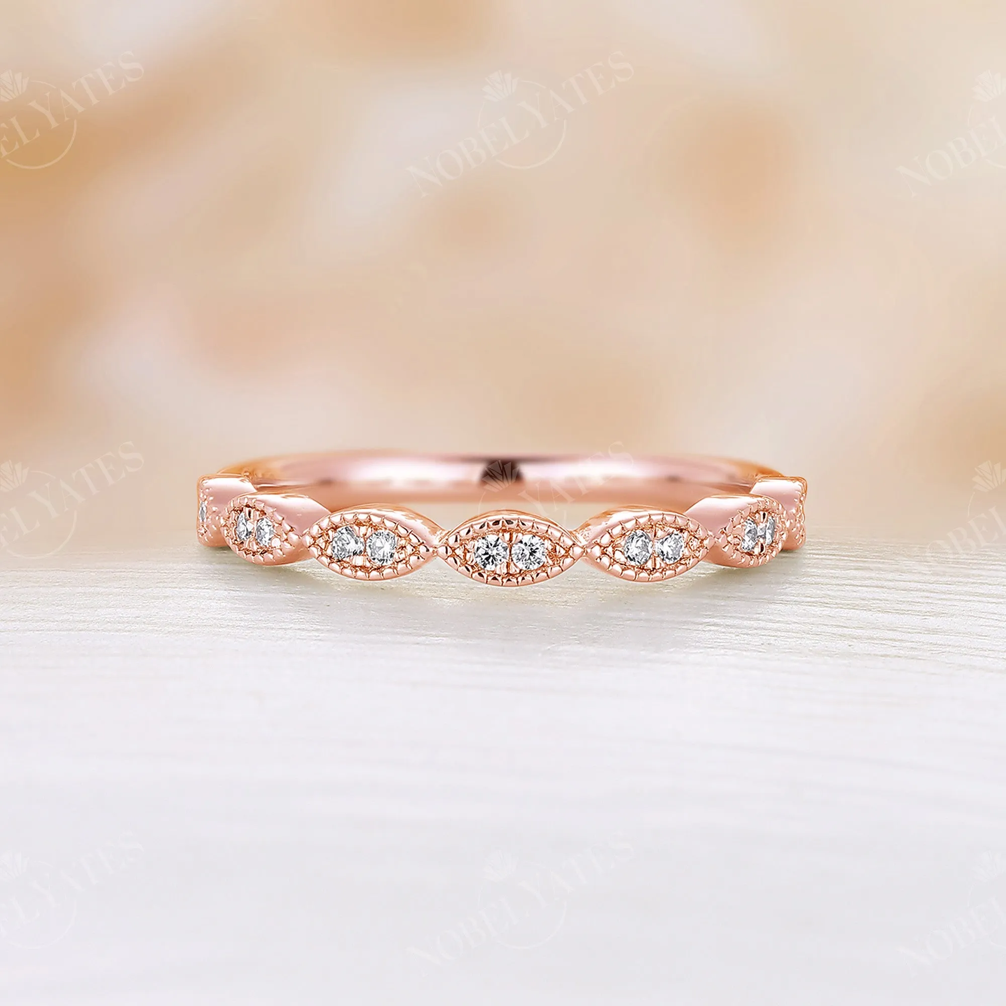 Vintage Round Moissanite Rose Gold Milgrain Wedding Band