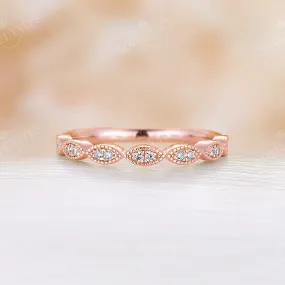 Vintage Round Moissanite Rose Gold Milgrain Wedding Band