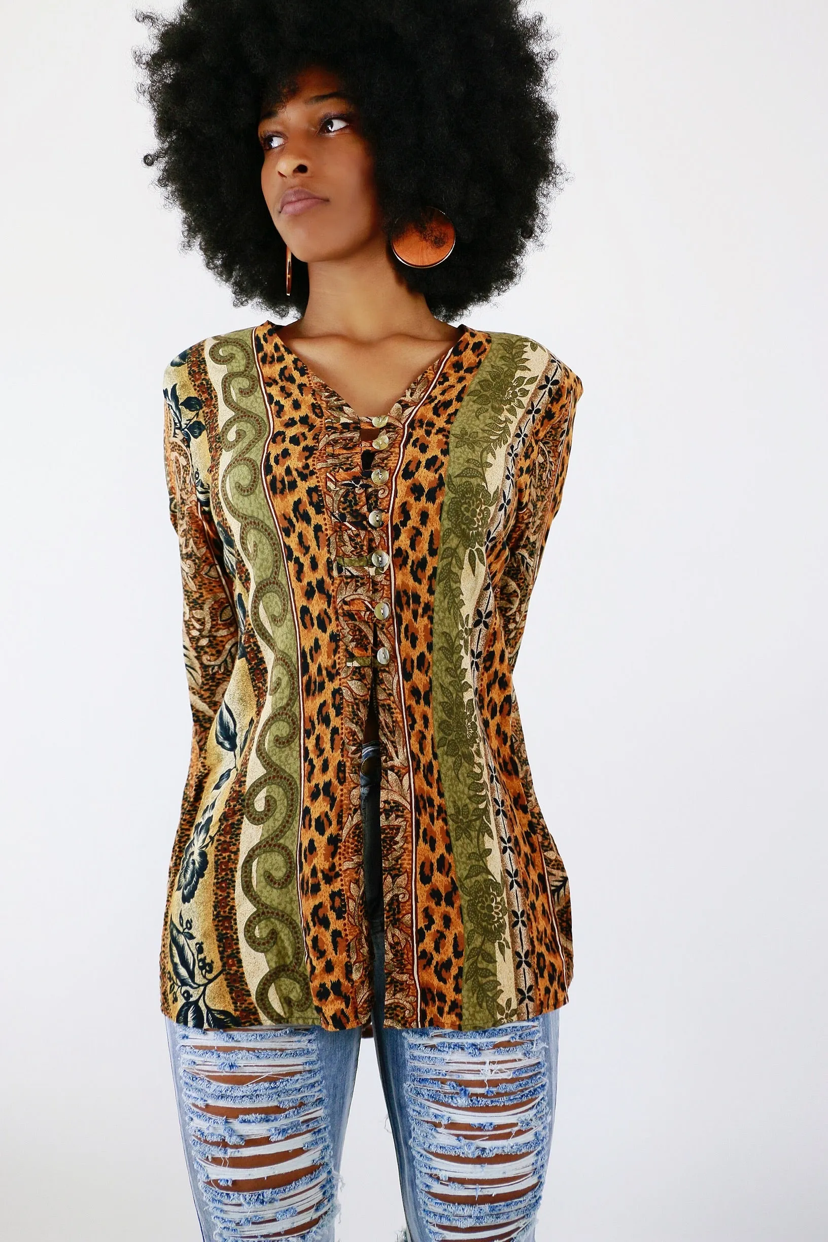 Vintage Sharon Anthony Leopard Mix 90s Top