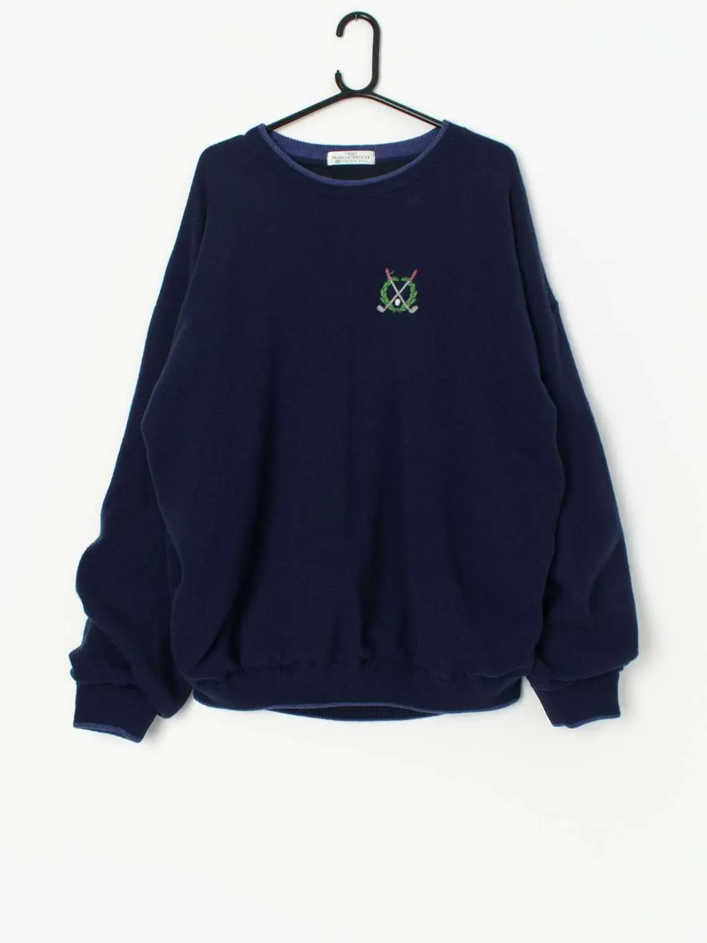 Vintage St Michael golf jumper in navy blue – 2XL