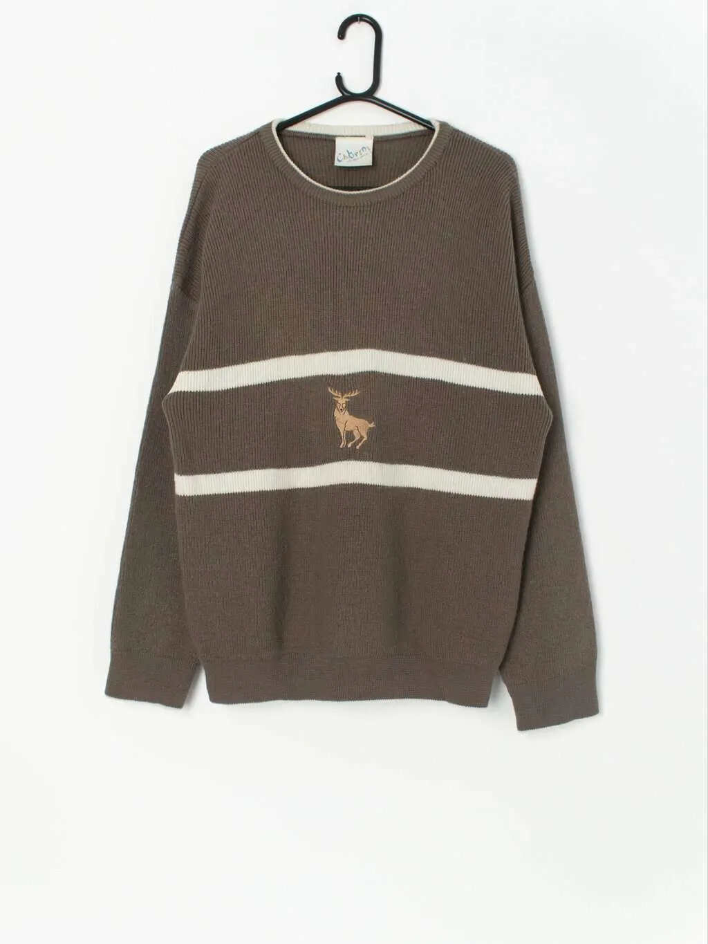 Vintage wool deer jumper in brown and white – Large