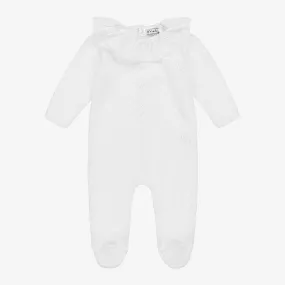 White Cotton Knit Ruffle Babygrow