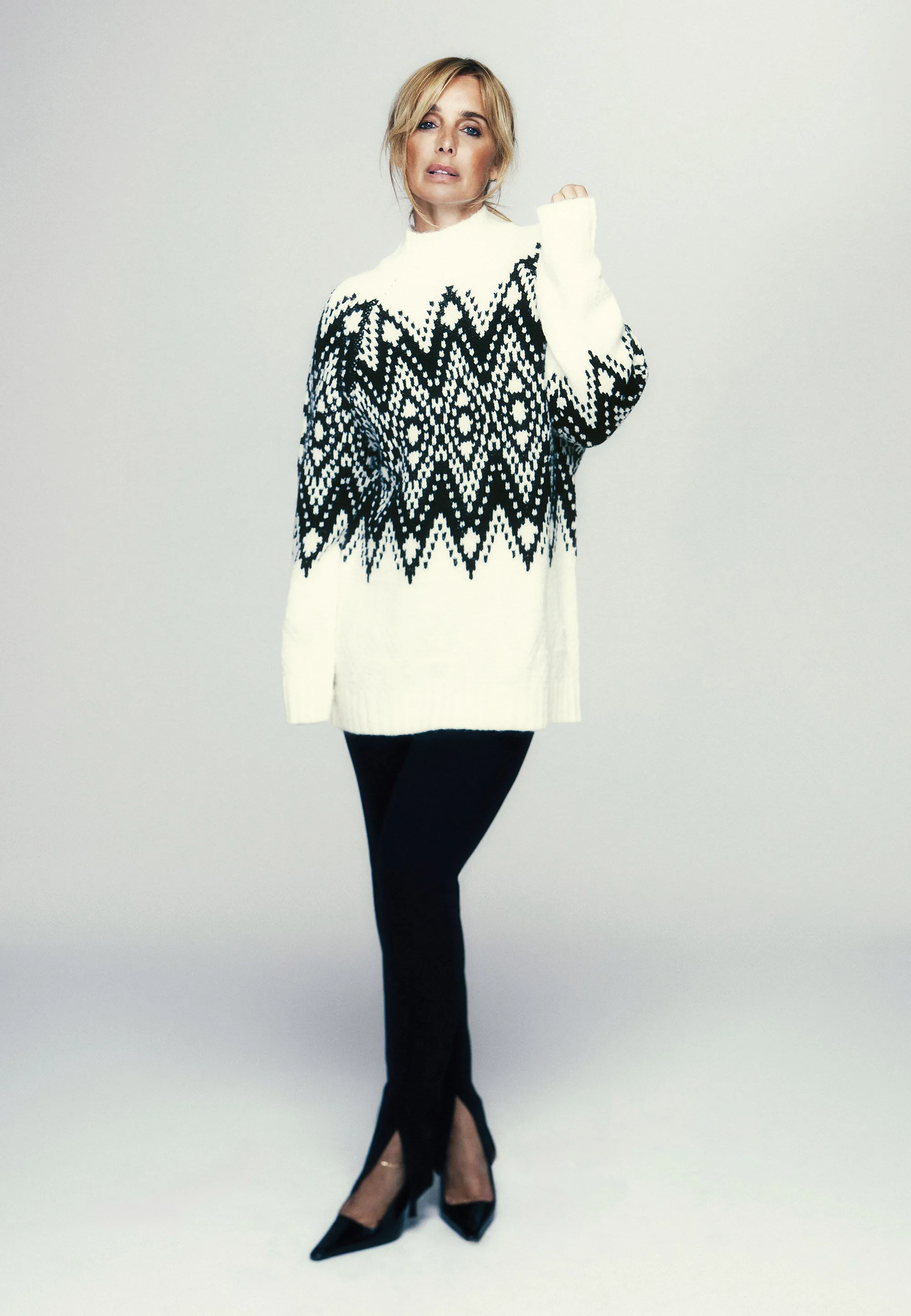 Womens Black & White Diamond Fair Isle Jumper