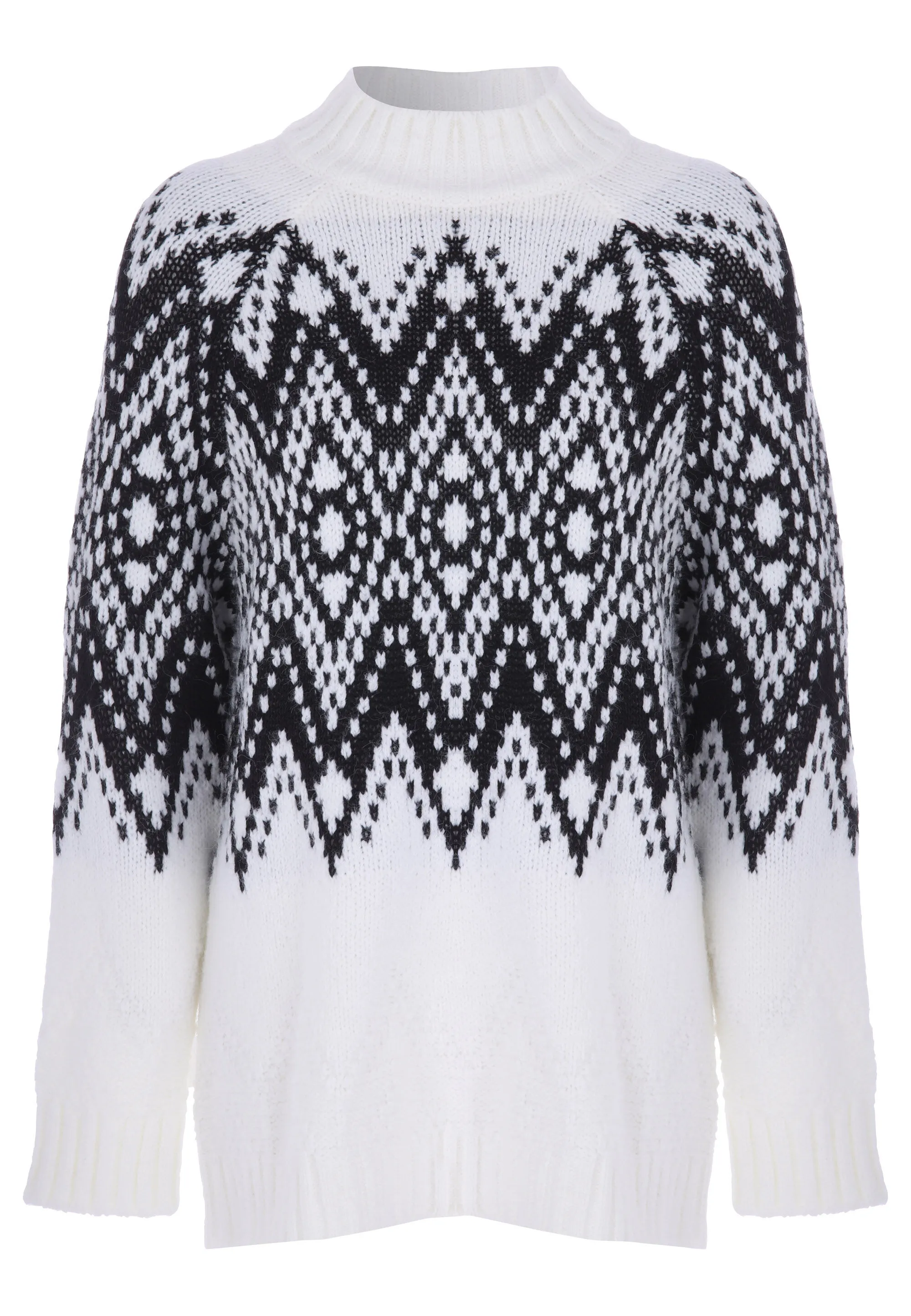 Womens Black & White Diamond Fair Isle Jumper