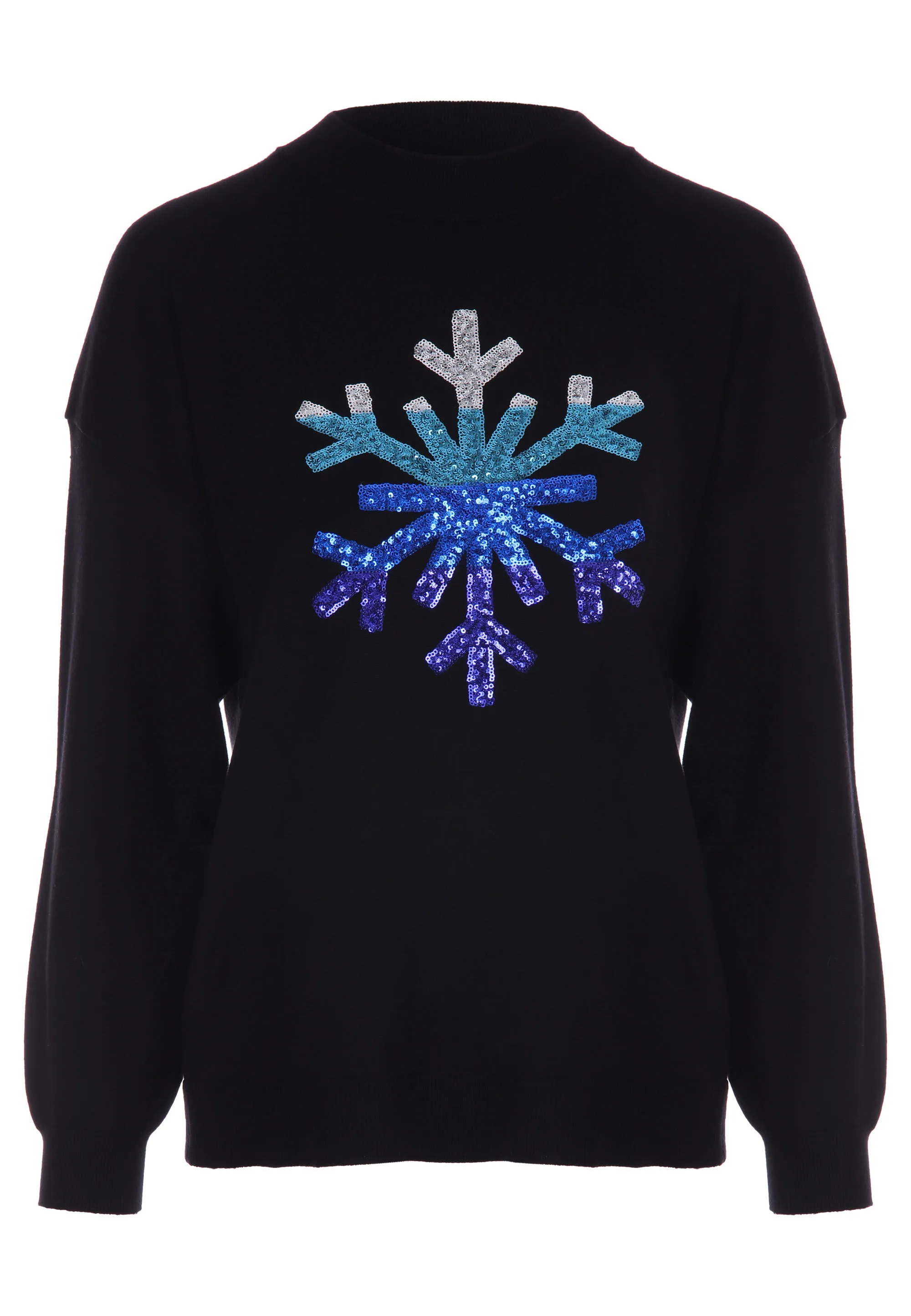 Womens Black Sequin Snowflake Jumper