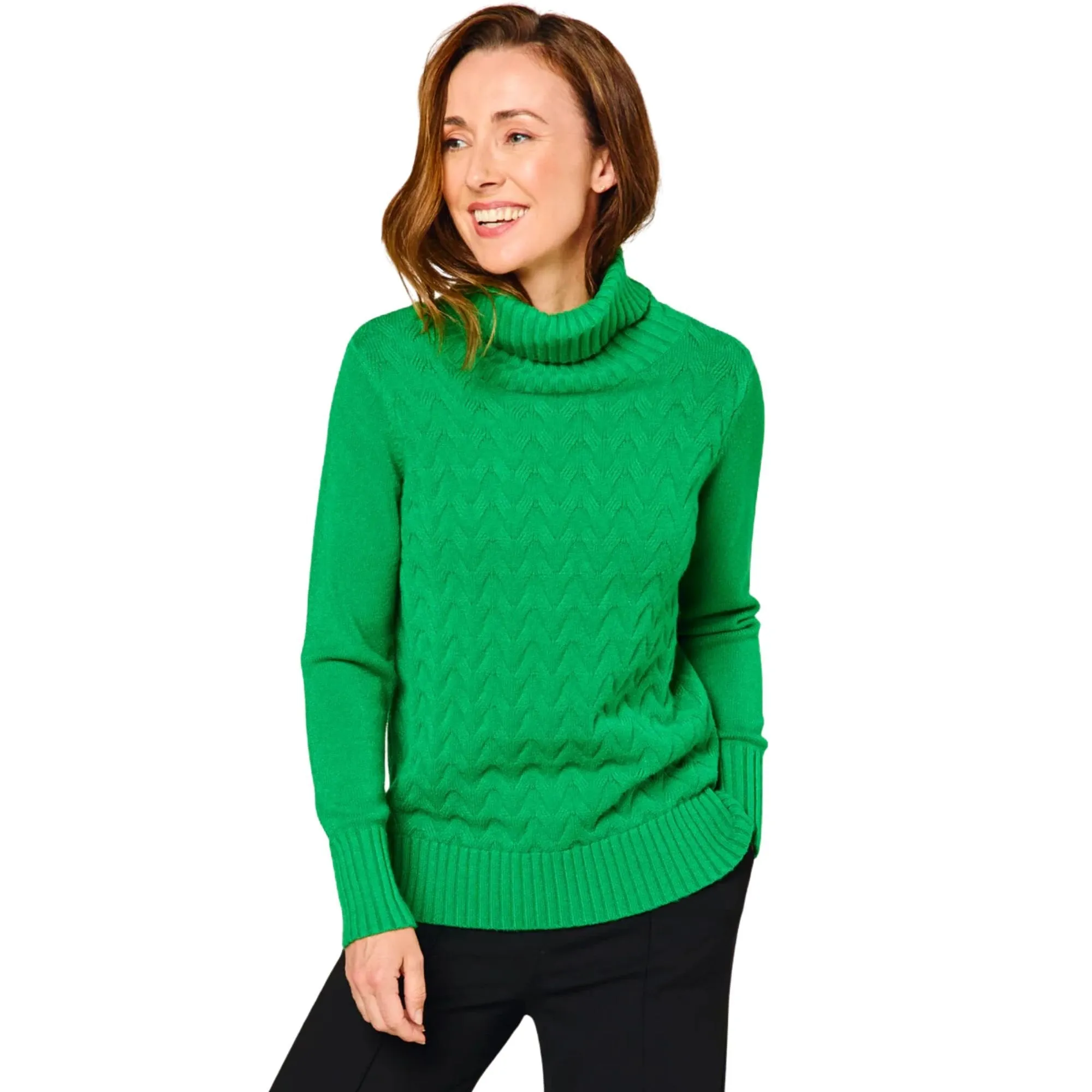 Womens Cable Roll Neck Jumper