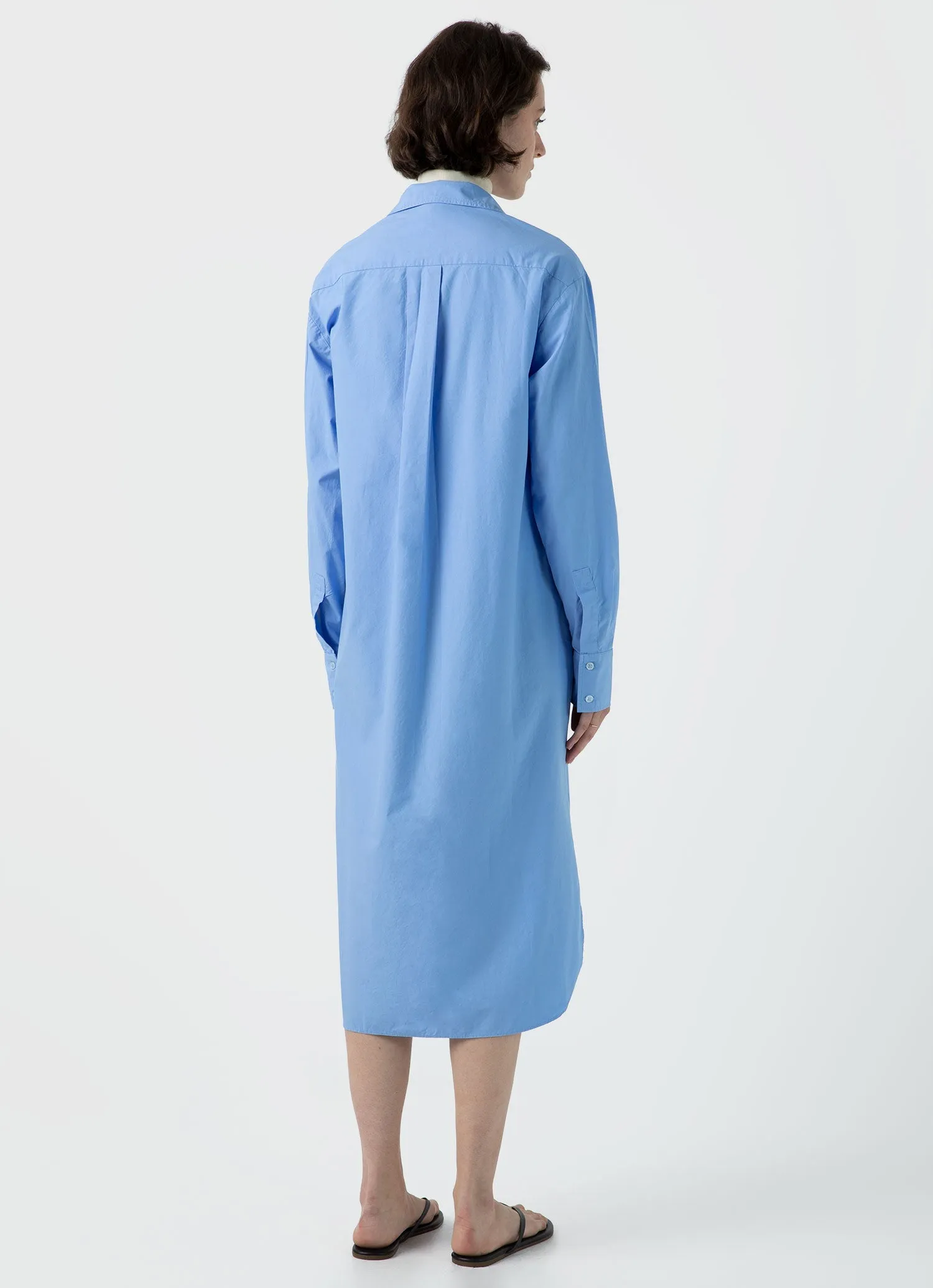 Women's Cotton Poplin Shirt Dress in Mid Blue