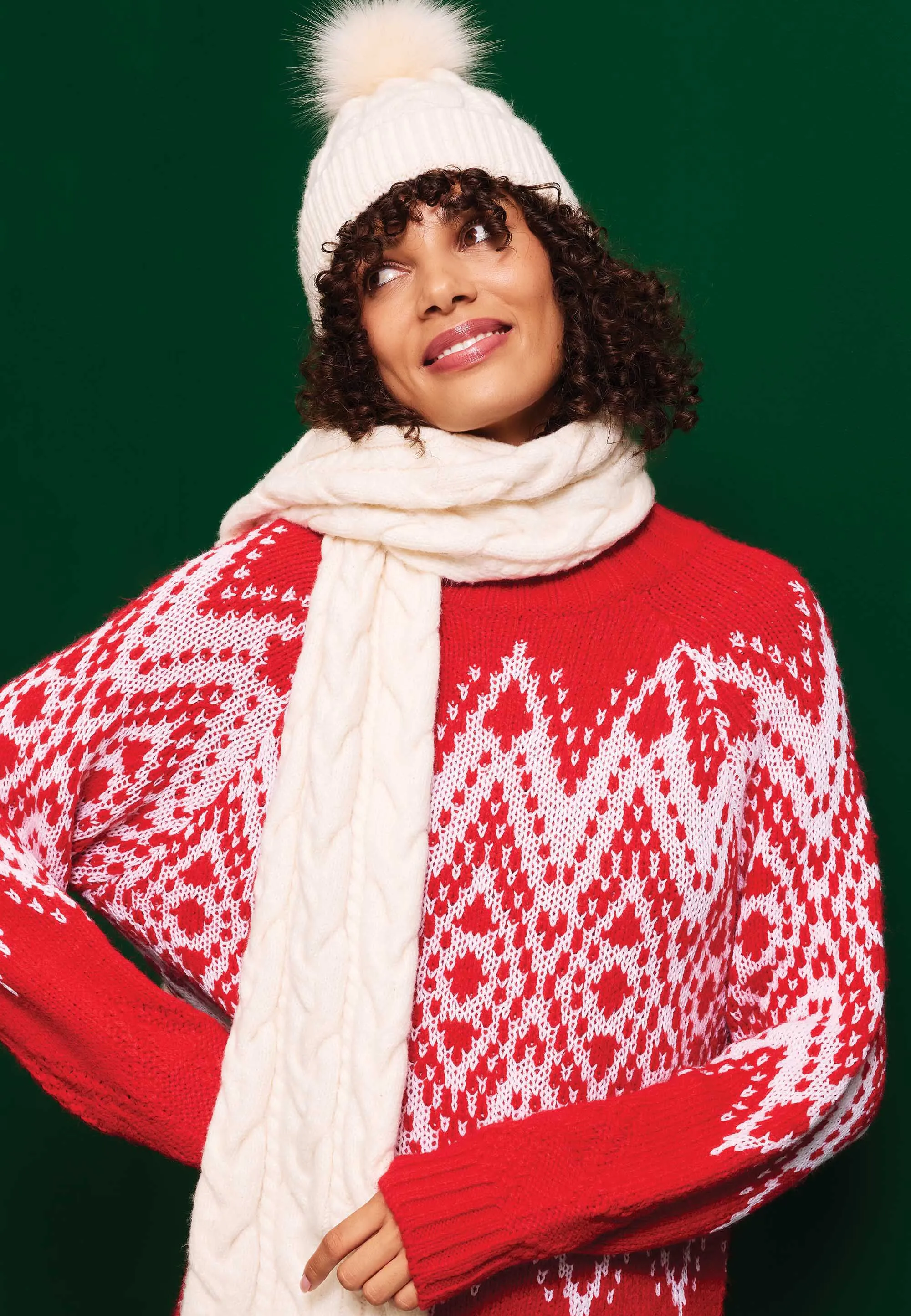 Womens Red & White Diamond Fair Isle Jumper