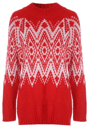 Womens Red & White Diamond Fair Isle Jumper