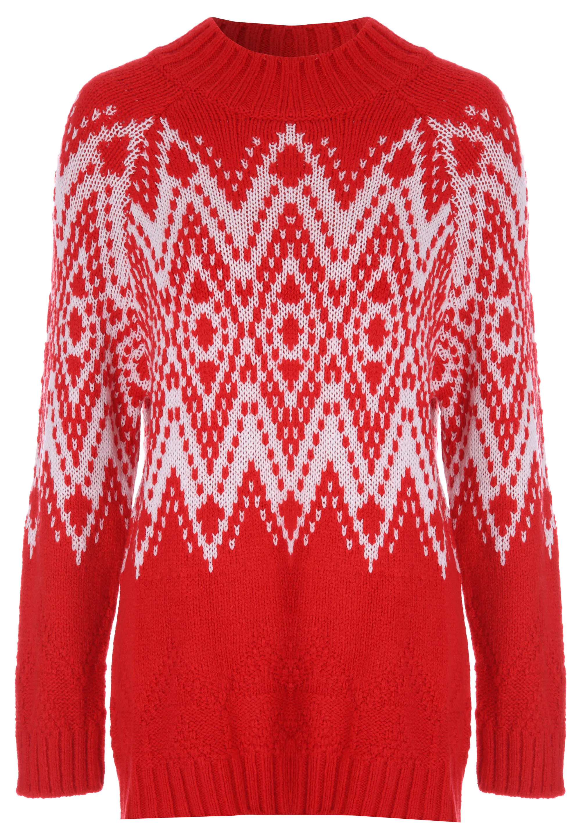 Womens Red & White Diamond Fair Isle Jumper