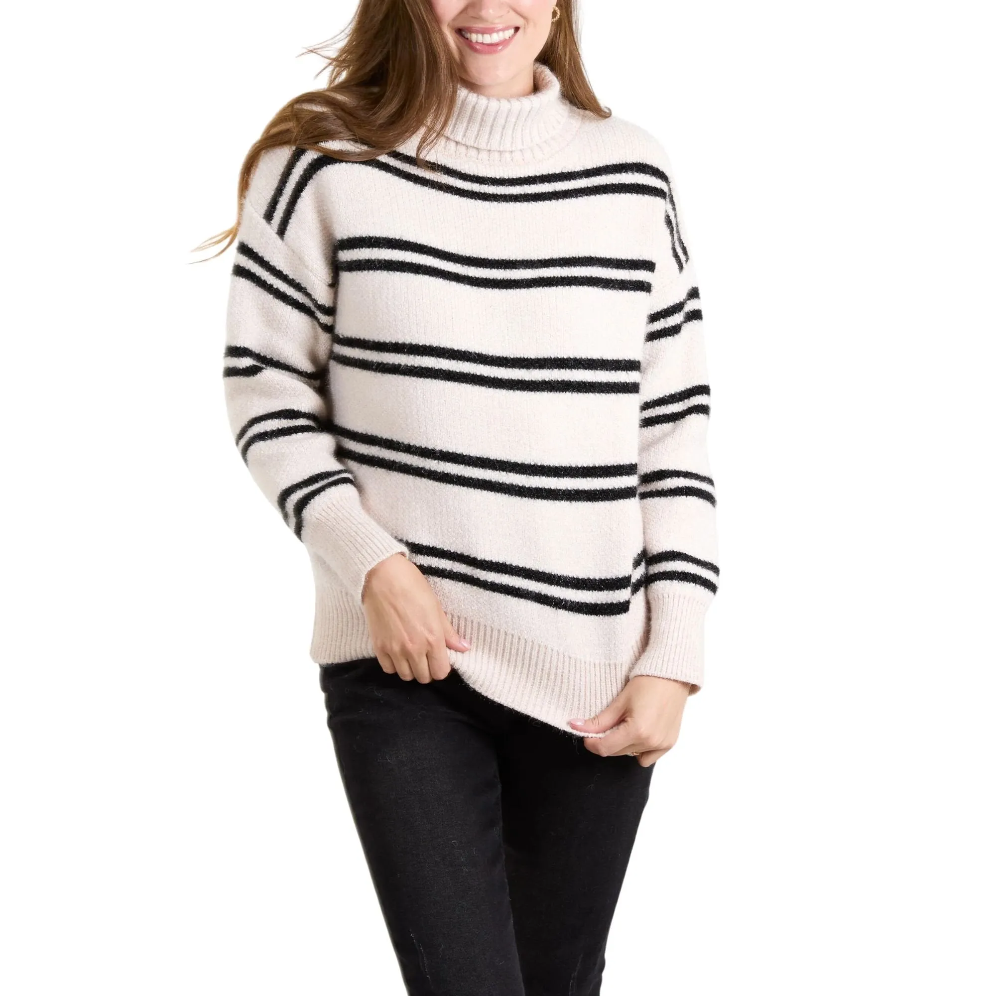 Womens Roll Neck Double Stripe Jumper