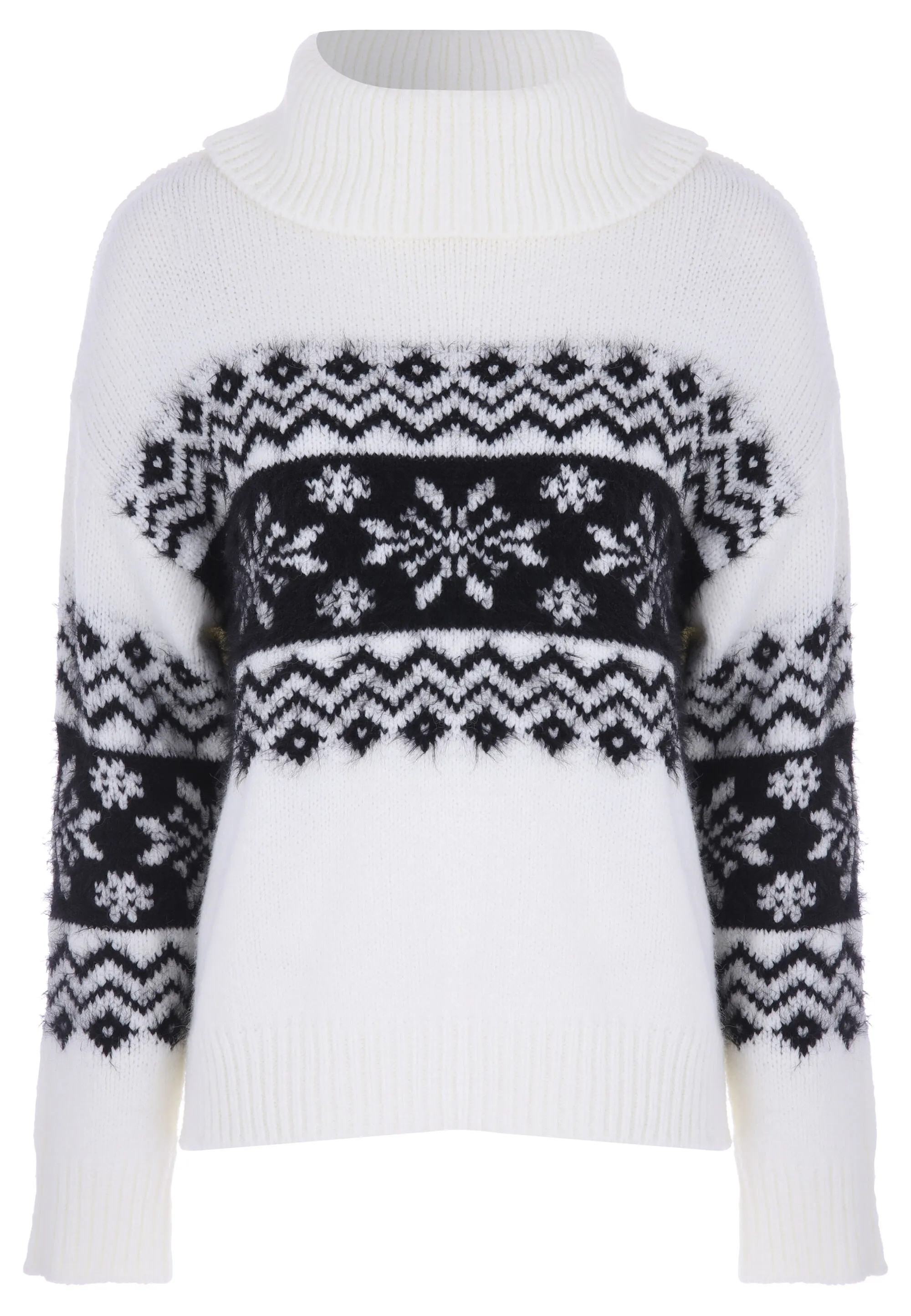 Womens White & Black Snowflake Fairisle Knit Jumper