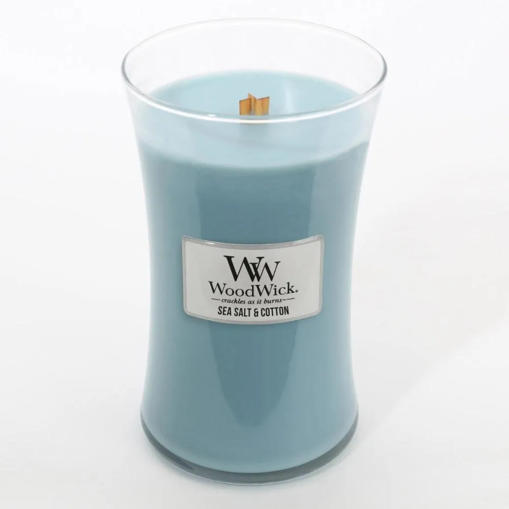 Woodwick Sea Salt + Cotton Large Candle Crackles As It Burns 610G Hourglass