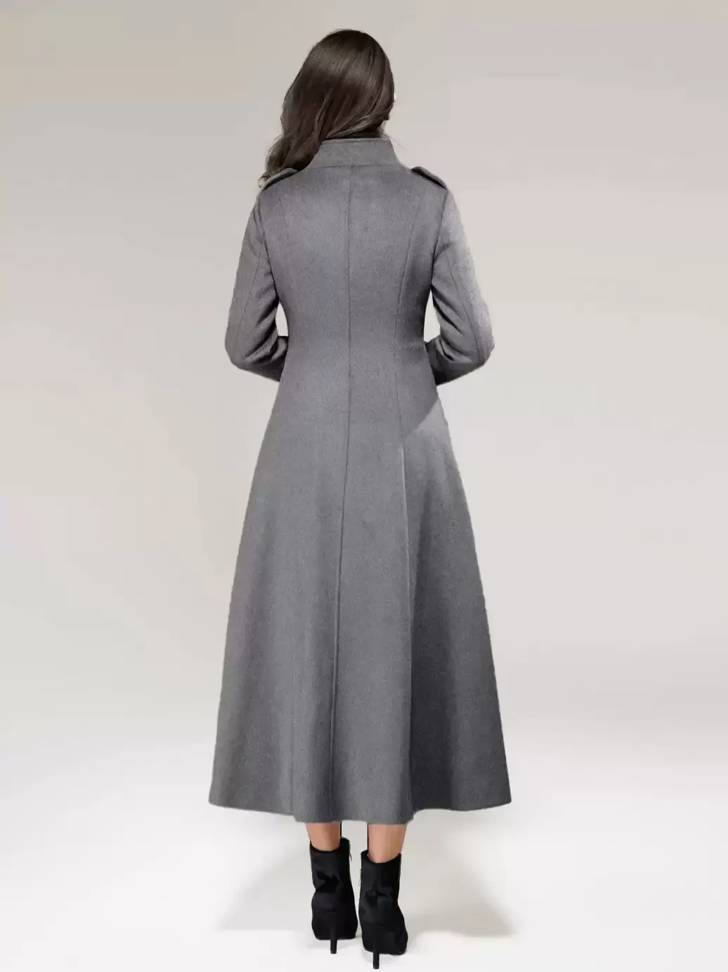 Wool Blend Long Coat A-line Flared Stand Collar Elegant Gray Vintage Winter Outerwear For Women 2025