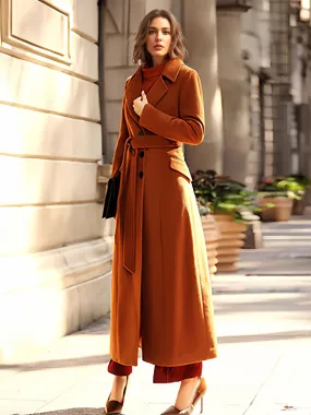 Wool Blend Long Coat Classic Lapel Belted Full Length Winter Outerwear For Women 2025