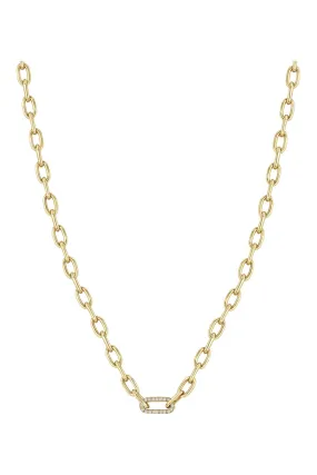 Zoe Chicco Medium Square Oval Chain With Pavé Diamond Link Necklace in 14k Yellow Gold