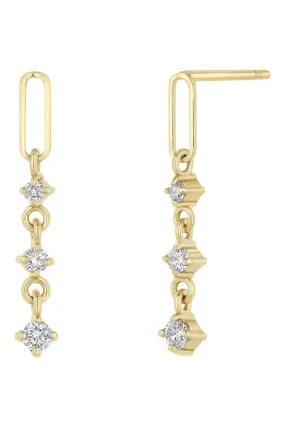 Zoe Chicco Paperclip Link & 3 Graduated Diamond Drop Earrings in 14k Yellow Gold